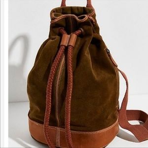 New Free People Varsity Suede Sling Green Leather Backpack Bucket Satchel Tote